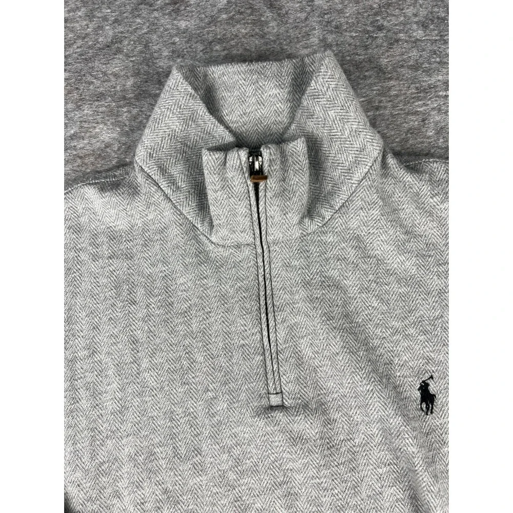 Polo Ralph Lauren Mens‎ Grey Herringbone Quarter Zip Pullover Sweater XL